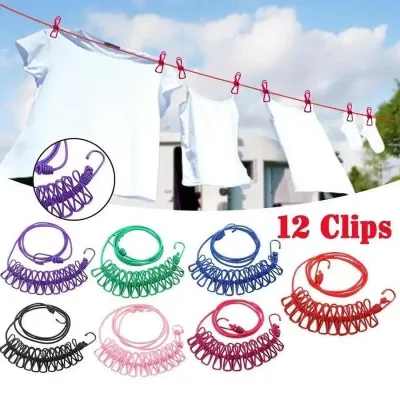 Cloth Drying Rope with 12 Clips